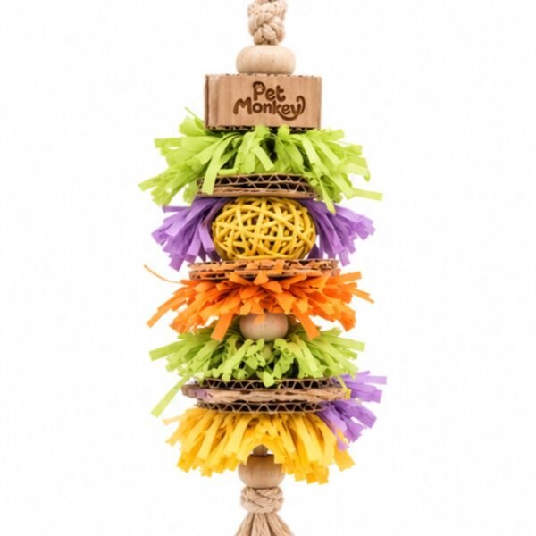 Pet Monkey Hanging Paper Shredder Bird Toy - Lime Green, Lavender and Yellow