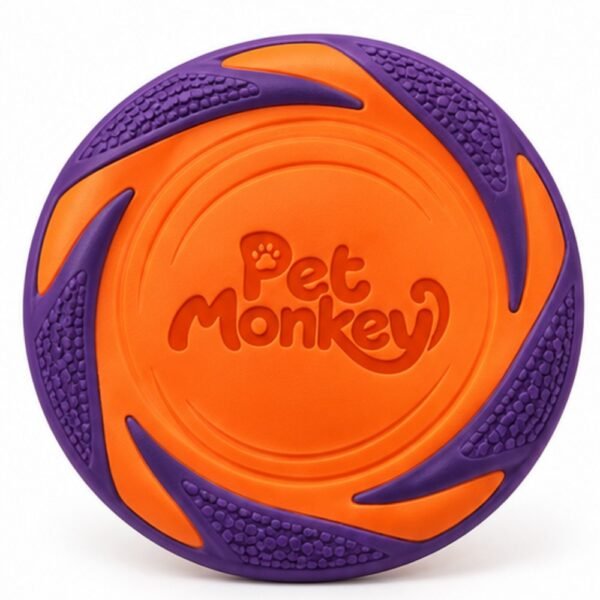 Pet Monkey Rubber Flying Disc Dog Toy - Orange and Purple