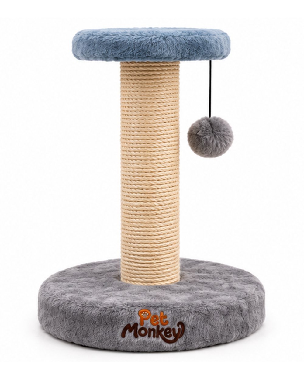 Pet Monkey sisal cat scratching post, front view on a white background