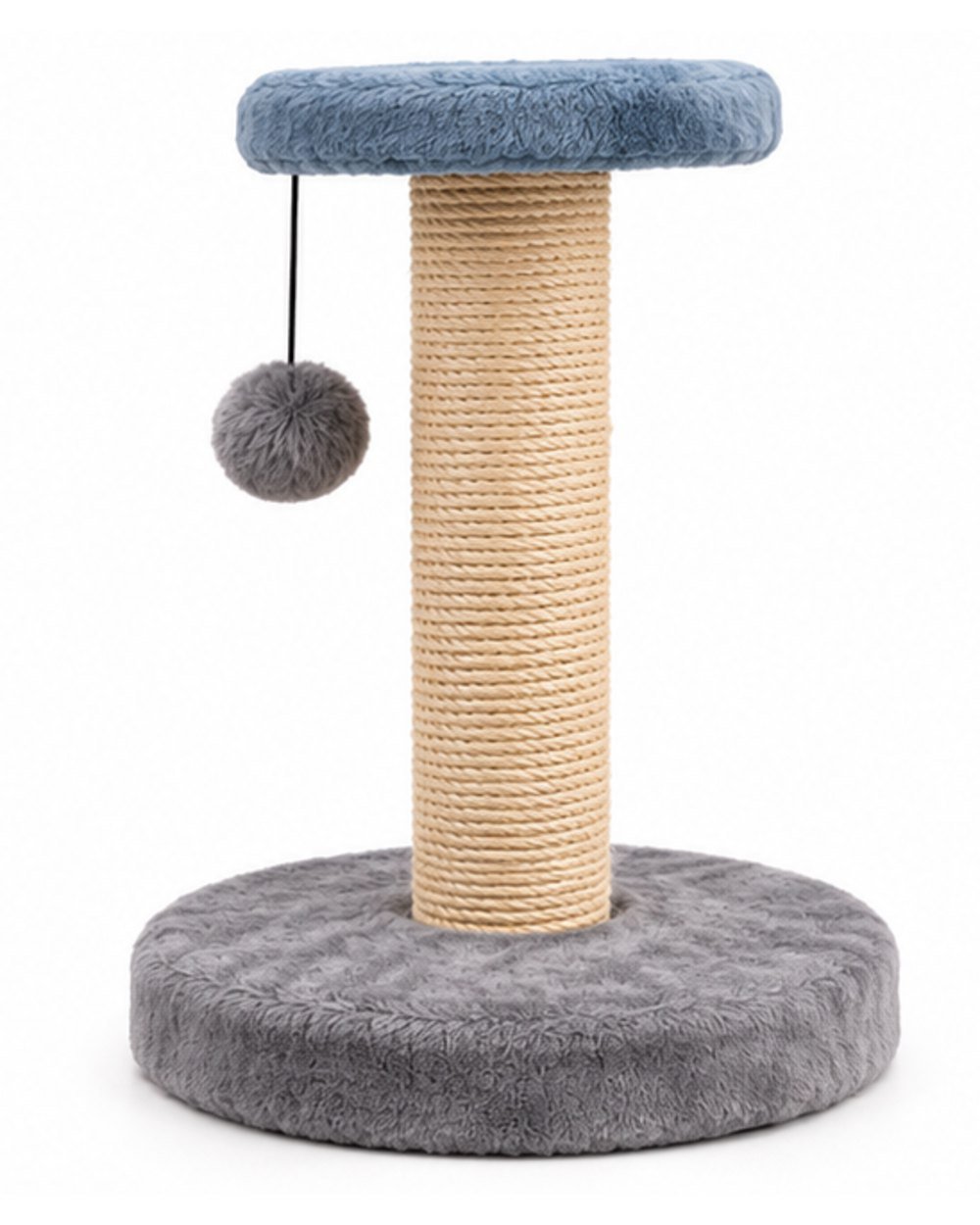 Pet Monkey sisal cat scratching post, reverse view showing the post and hanging pom-pom