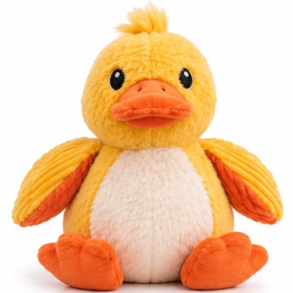 Pet Monkey squeaky plush duck dog toy, front view on a white background
