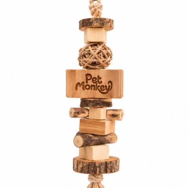 Pet Monkey Hanging Wooden Chew Blocks for Rabbits - Natural Honey Brown
