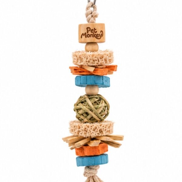 Pet Monkey Shreddable Yucca Kabob Bird Toy - Cream, Sky Blue and Orange